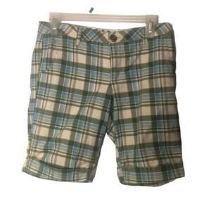 Degree Womens Mid waist Plaid Flat Front Blue Green‎ Bermuda Shorts Size 5